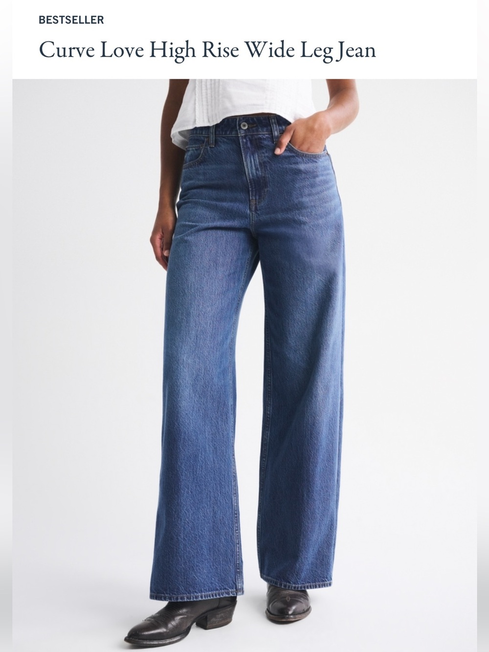 Abercrombie Curve Love High Rise Wide Leg Jean - Dark Wash